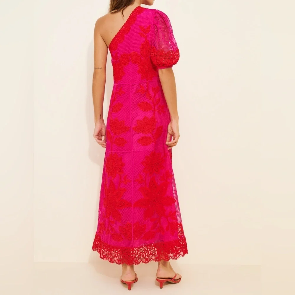 Farm Rio Guipuire Lace One-Shoulder Maxi Dress Size L - Picture 6 of 15
